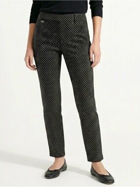 LISETTE Stretch Polka Dot Pull-On Classic Pants. Retail $135. Black/White. Sz 10